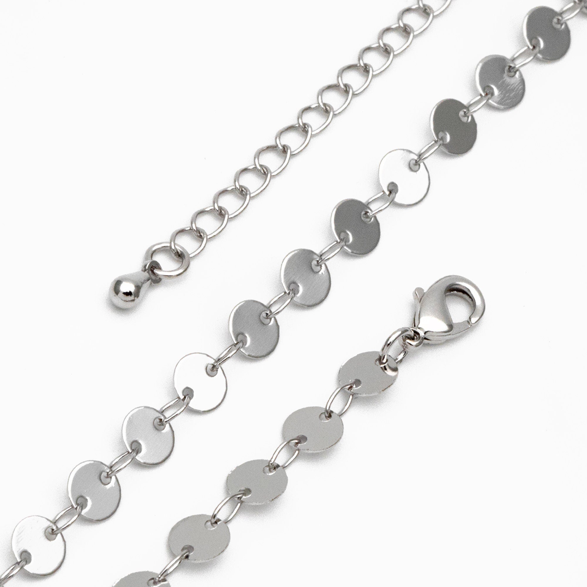 Gold/ Silver Disc Chains 4mm/ 5mm, Finished Bracelet/ Anklet/ Necklace with Extender, Ready to Wear (#LK-154)